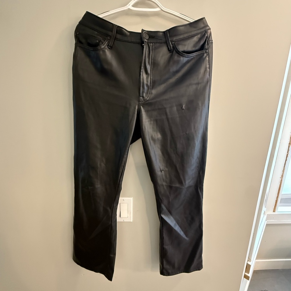 MOTHER Women's Black Leather Boot Cut Jeans